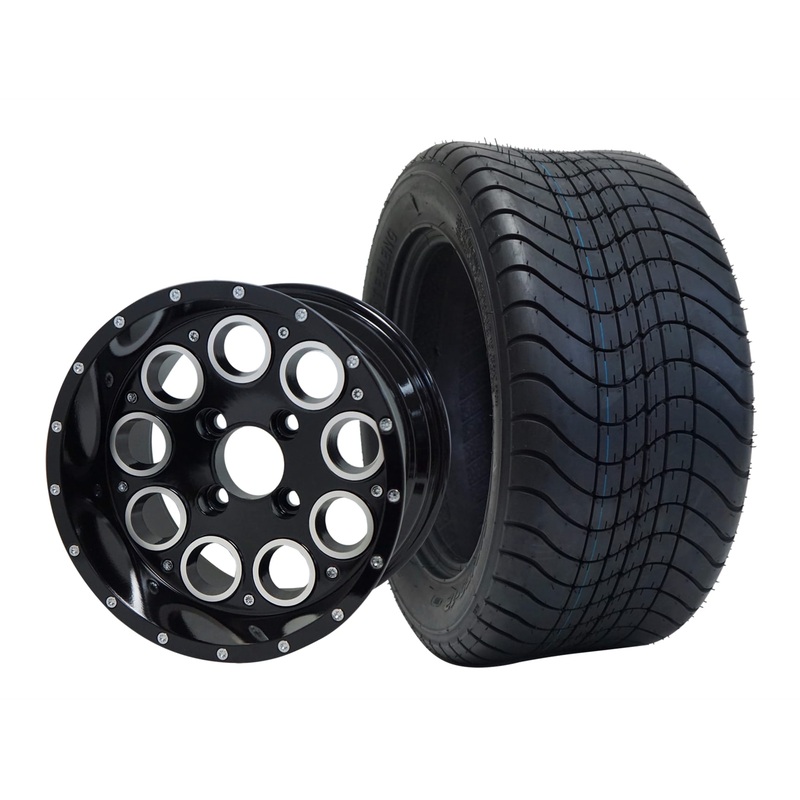 SGC 12″ Pioneer Glossy Black Wheel – Aluminum Alloy / STEELENG 215/50-12 Comfort Ride Street Tire DOT Approved Tires Combo – Set of 4