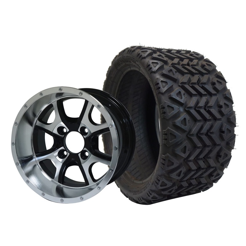 SGC 12″ Predator Machined/Black Wheel – Aluminum Alloy / STEELENG 18″x8.5″-12″ All-Terrain Tire DOT approved Tires Combo – Set of 4