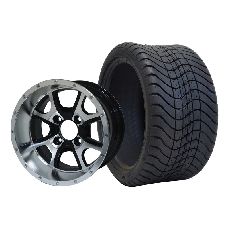 SGC 12″ Predator Machined/Black Wheel – Aluminum Alloy / STEELENG 215/35-12 Low Profile Tire Tires Combo – Set of 4