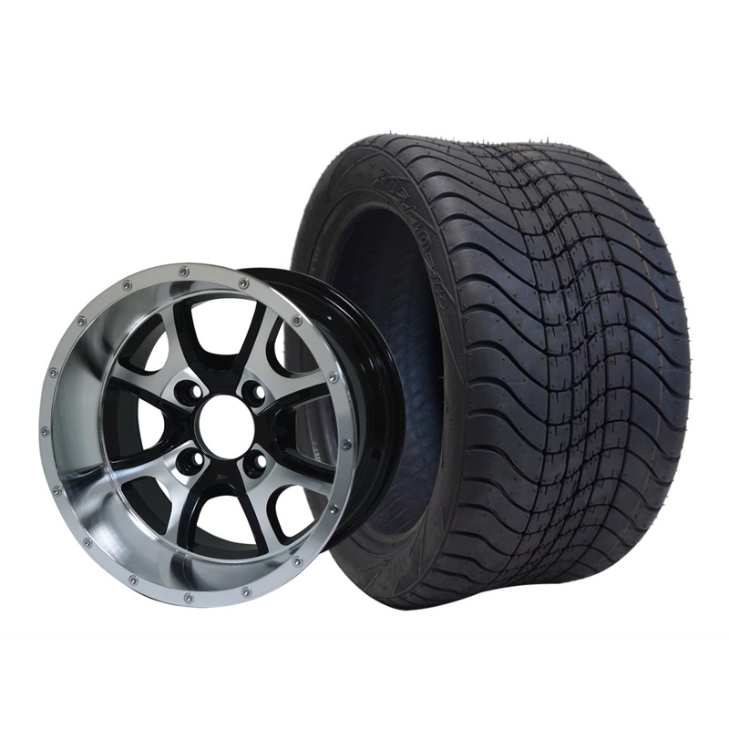 SGC 12″ Predator Machined/Black Wheel – Aluminum Alloy / STEELENG 215/40-12 Low Profile Tire DOT Approved Tires Combo – Set of 4