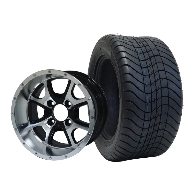 SGC 12″ Predator Machined/Black Wheel – Aluminum Alloy / STEELENG 215/50-12 Comfort Ride Street Tire DOT Approved Tires Combo – Set of 4