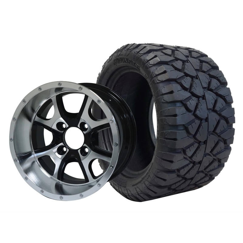 SGC 12″ Predator Machined/Black Wheel – Aluminum Alloy / STEELENG 22″x10.5″-12″ STINGER All Terrain Tire DOT approved Tires Combo – Set of 4