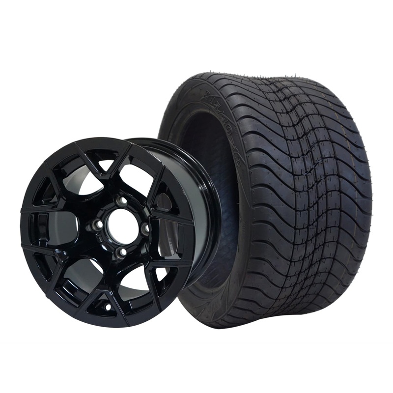 SGC 12″ Rally Glossy Black Wheel – Aluminum Alloy / STEELENG 215/40-12 Low Profile Tire DOT Approved Tires Combo – Set of 4