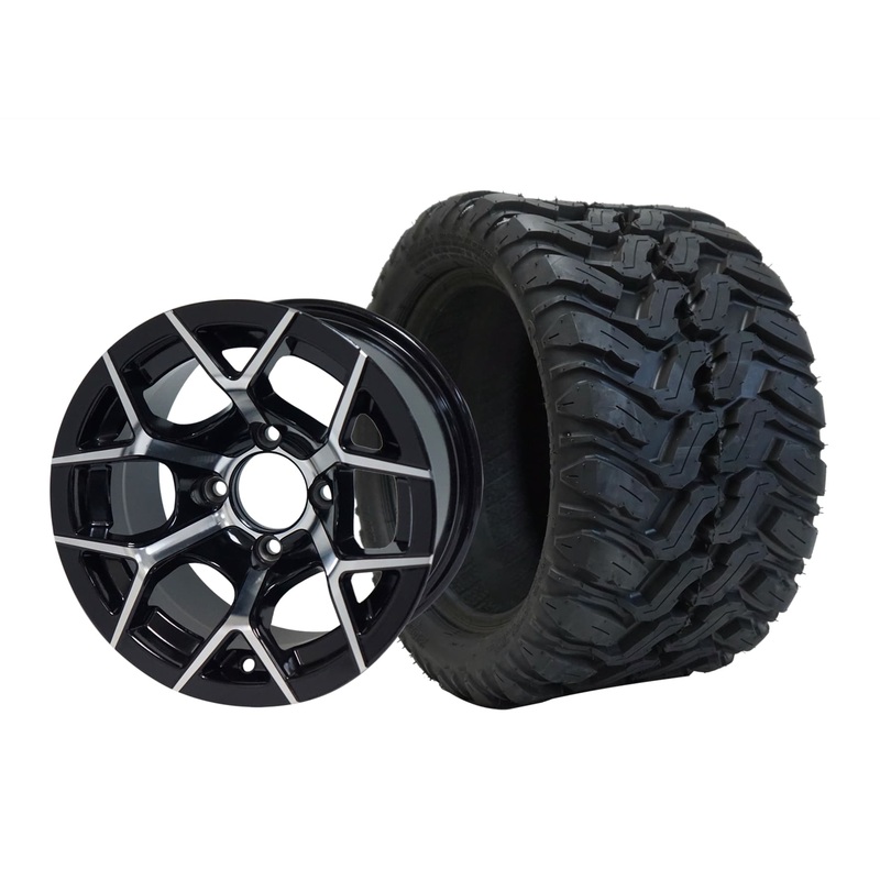 SGC 12″ Rally Machined/Black Wheel – Aluminum Alloy / STEELENG 20″x10″-12″ Mud Terrain Tire Tires Combo – Set of 4
