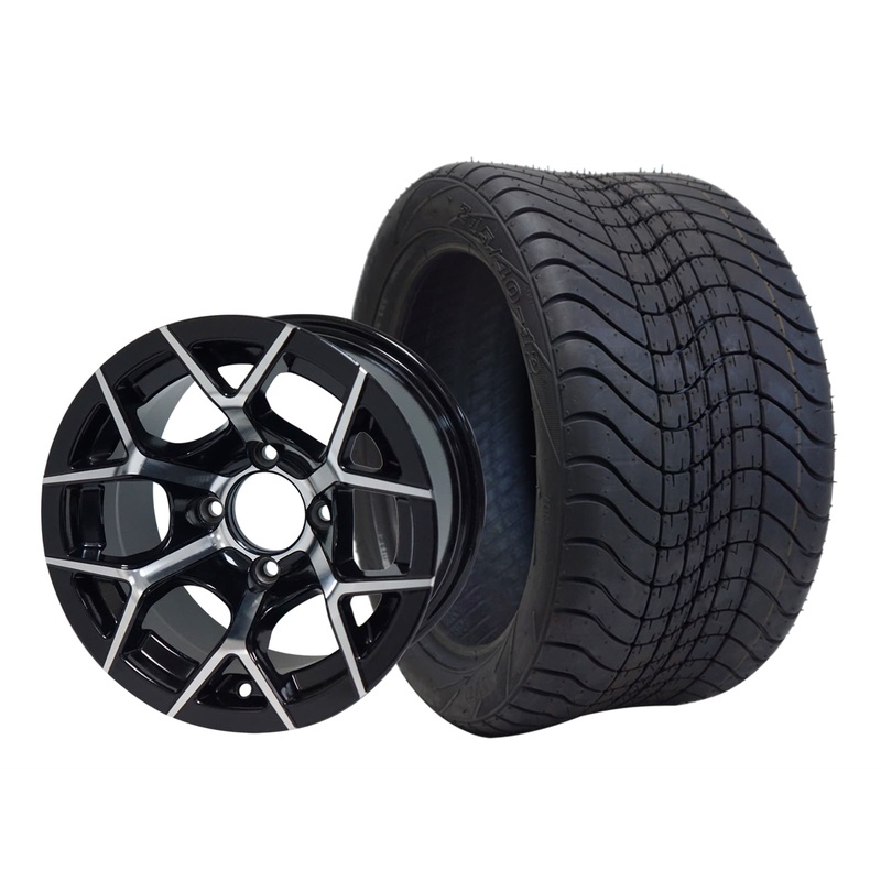 SGC 12″ Rally Machined/Black Wheel – Aluminum Alloy / STEELENG 215/40-12 Low Profile Tire DOT Approved Tires Combo – Set of 4