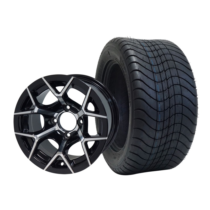 SGC 12″ Rally Machined/Black Wheel – Aluminum Alloy / STEELENG 215/50-12 Comfort Ride Street Tire DOT Approved Tires Combo – Set of 4