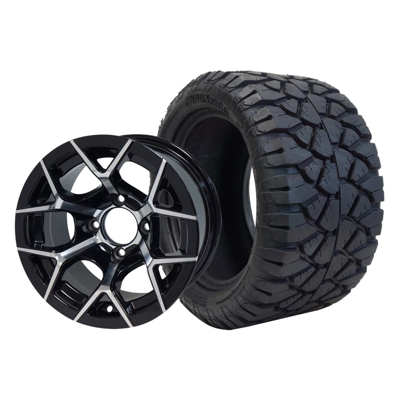 SGC 12″ Rally Machined/Black Wheel – Aluminum Alloy / STEELENG 22″x10.5″-12″ STINGER All Terrain Tire DOT approved Tires Combo – Set of 4