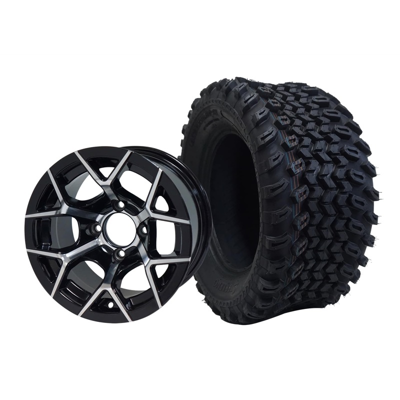 SGC 12″ Rally Machined/Black Wheel – Aluminum Alloy / STEELENG 23″x10.5″-12″ All Terrain Tire Tires Combo – Set of 4