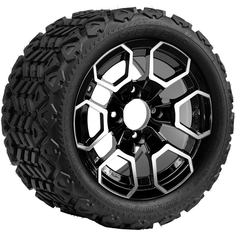 SGC 12 ” Talon Machined/Black Wheel – Aluminum Alloy / STEELENG 20 “x10 “-12 ” All Terrain Tire DOT approved Tires Combo – Set of 4