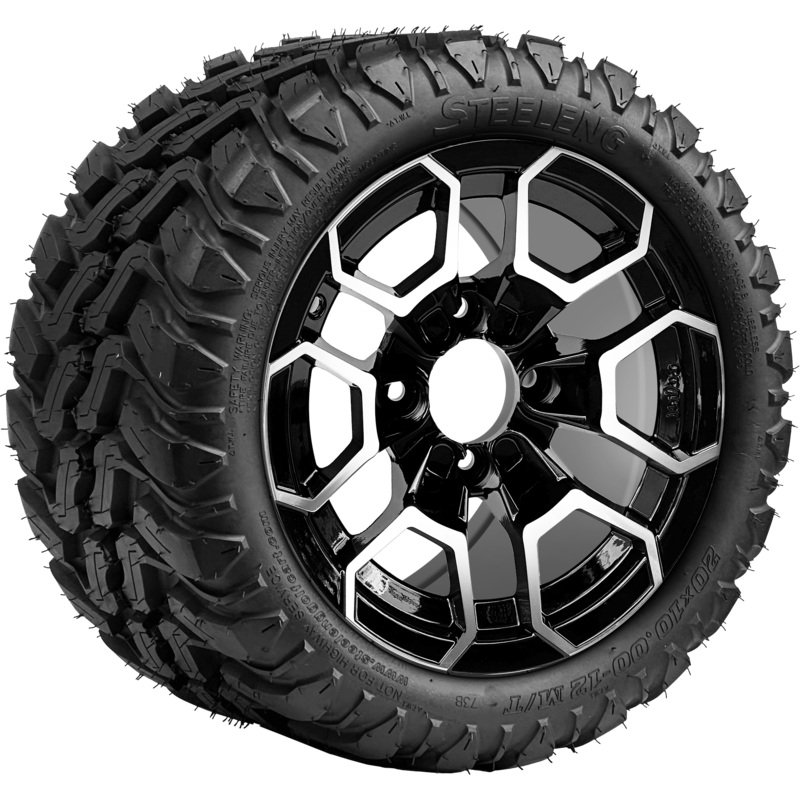 SGC 12 ” Talon Machined/Black Wheel – Aluminum Alloy / STEELENG 20 “x10 “-12 ” Mud Terrain Tire Tires Combo – Set of 4