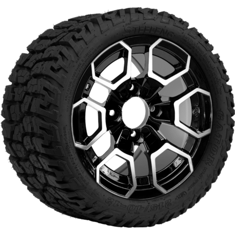 SGC 12 ” Talon Machined/Black Wheel – Aluminum Alloy /STEELENG 215/40-12 Hybrid Low Profile / All Terrain Tire DOT Approved Tires Combo – Set of 4