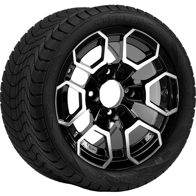 SGC 12 ” Talon Machined/Black Wheel – Aluminum Alloy / STEELENG 215/40-12 Low Profile Tire DOT Approved Tires Combo – Set of 4
