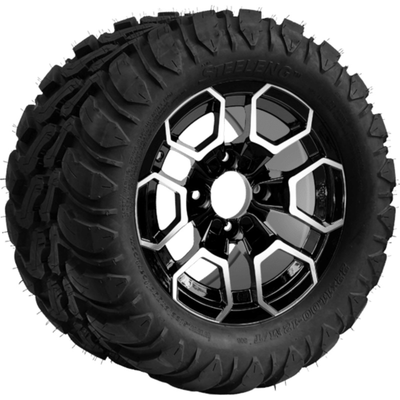 SGC 12 ” Talon Machined/Black Wheel – Aluminum Alloy/ STEELENG 22 “x11 “-12 ” Mud Terrain / All Terrain Tire DOT Approved Tires Combo – Set of 4