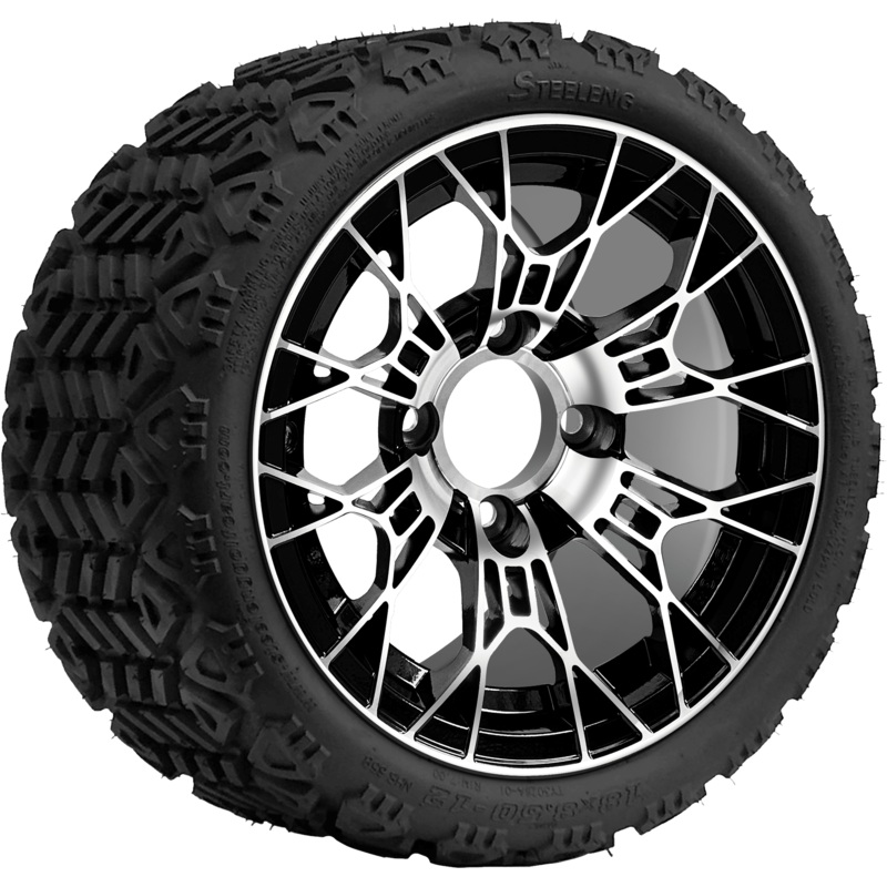 SGC 12 ” Tarantula Machined/Black Wheel – Aluminum Alloy / STEELENG 18 “x8.5 “-12 ” All-Terrain Tire DOT approved Tires Combo – Set of 4
