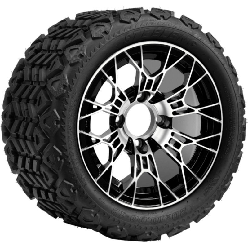 SGC 12 ” Tarantula Machined/Black Wheel – Aluminum Alloy / STEELENG 20 “x10 “-12 ” All Terrain Tire DOT approved Tires Combo – Set of 4