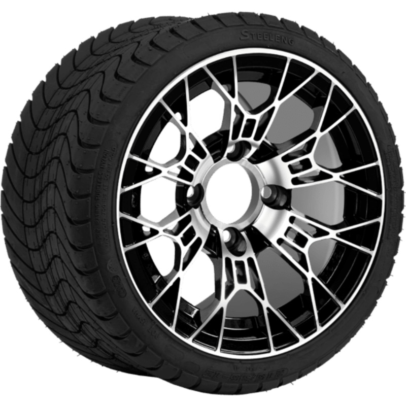 SGC 12 ” Tarantula Machined/Black Wheel – Aluminum Alloy / STEELENG 215/35-12 Low Profile Tire Tires Combo – Set of 4