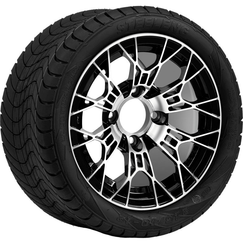SGC 12 ” Tarantula Machined/Black Wheel – Aluminum Alloy / STEELENG 215/40-12 Low Profile Tire DOT Approved Tires Combo – Set of 4
