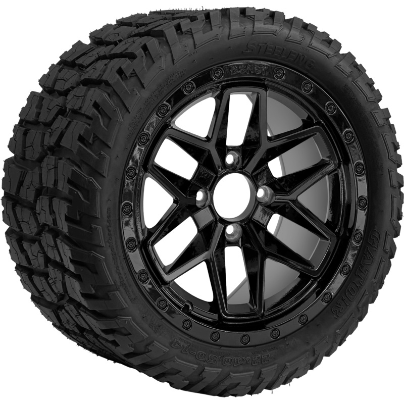 SGC 14 ” Black Widow Wheel – Aluminum Alloy / STEELENG 22 “x10.5 “-14 ” GATOR All Terrain DOT Approved Tires Combo – Set of 4