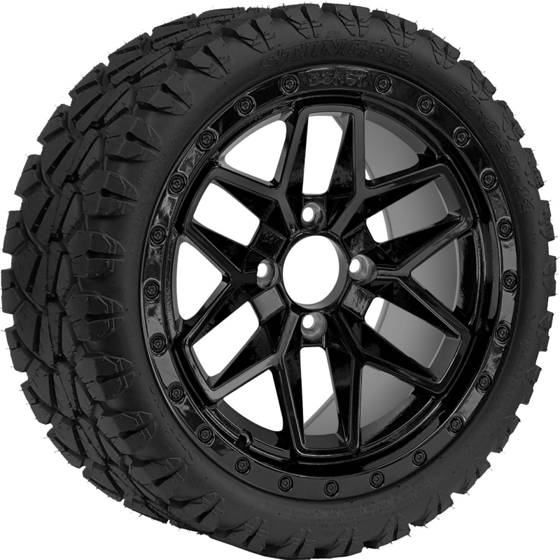 SGC 14 ” Black Widow Wheel / STEELENG 20 “x8.5 “-14 ” STINGER AT Tire DOT Approved Tires Combo – Set of 4