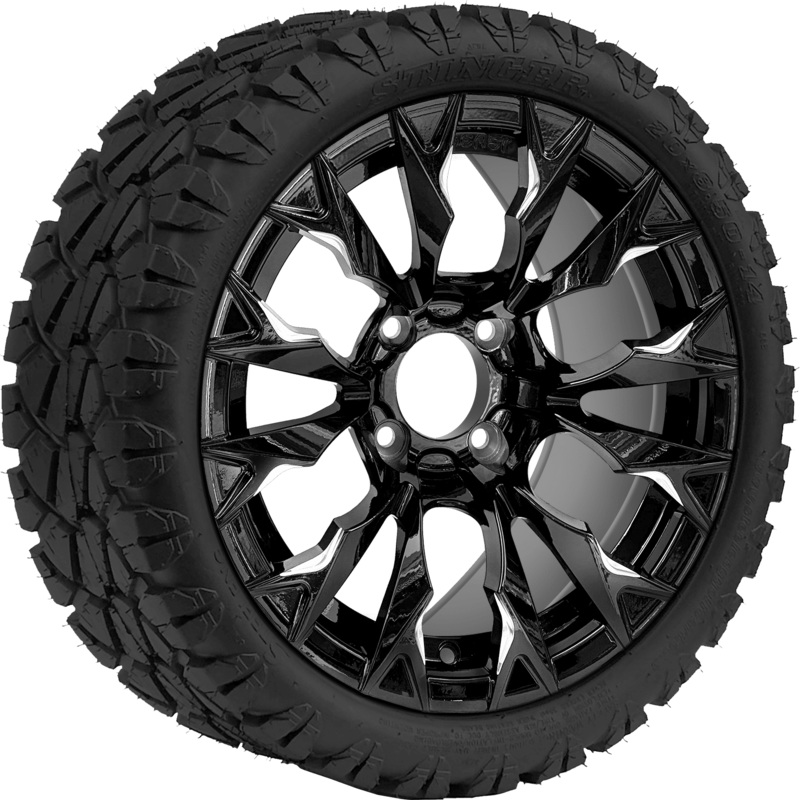 SGC 14 ” Goblin Machined Black Wheel – Aluminum Alloy / STEELENG 20 “x8.5 “-14 ” STINGER AT Tire DOT Approved Tires Combo – Set of 4