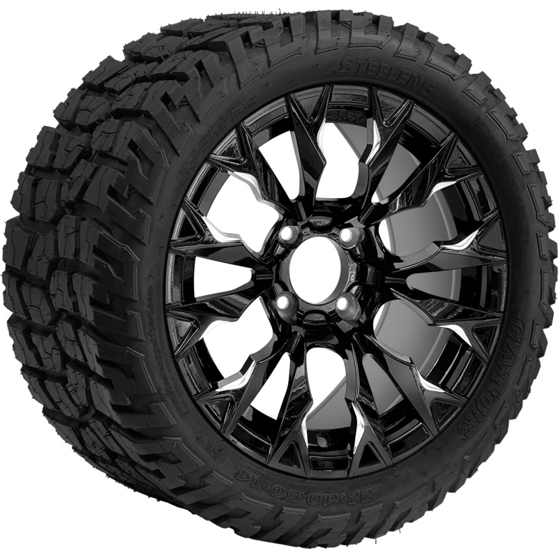 SGC 14 ” Goblin Machined Black Wheel – Aluminum Alloy / STEELENG 22 “x10.5 “-14 ” GATOR All Terrain DOT Approved Tires Combo – Set of 4
