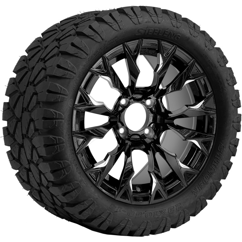 SGC 14 ” Goblin Machined Black Wheel – Aluminum Alloy / STEELENG 23 “x10.5 “-14 ” STINGER AT Tire DOT Approved Tires Combo – Set of 4