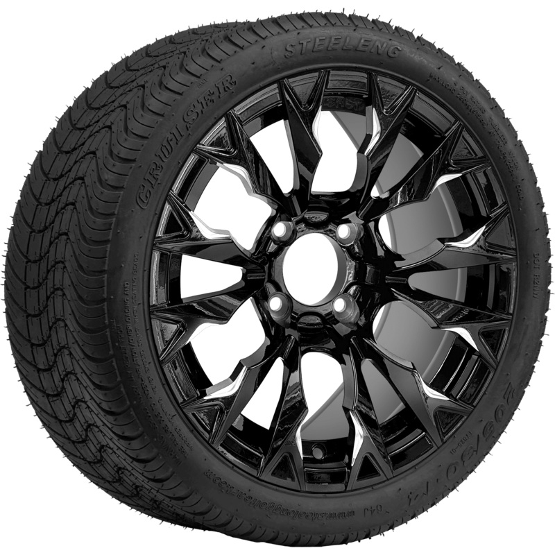 SGC 14 ” Goblin Machined Black Wheel / STEELENG 205/30-14 Low Profile Tire DOT Approved Tires Combo – Set of 4