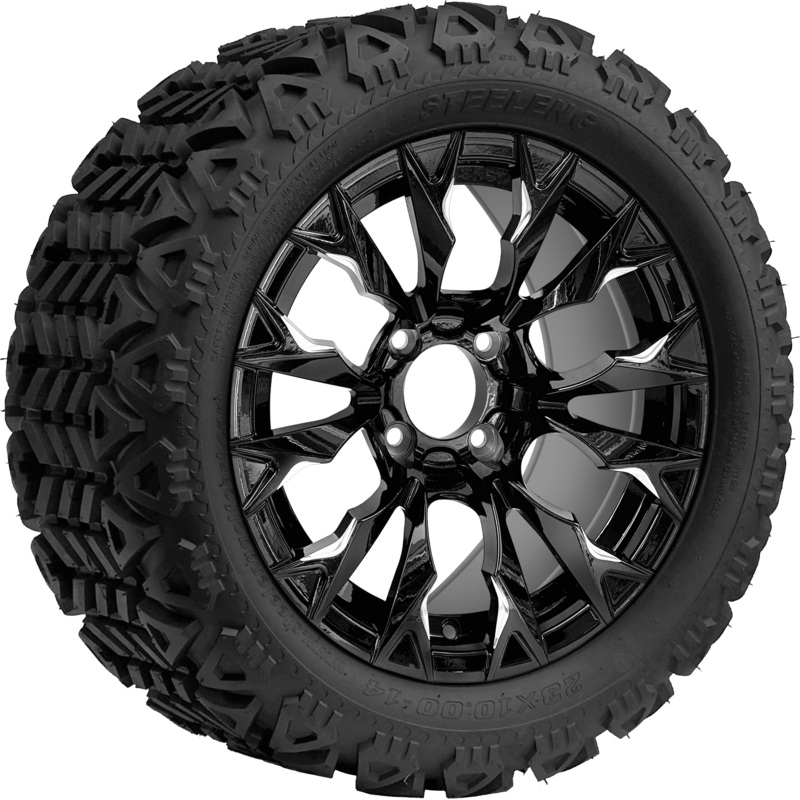 SGC 14 ” Goblin Machined Black Wheel / STEELENG 23 “x10 “-14 ” All Terrain Tire DOT Approved Tires Combo – Set of 4