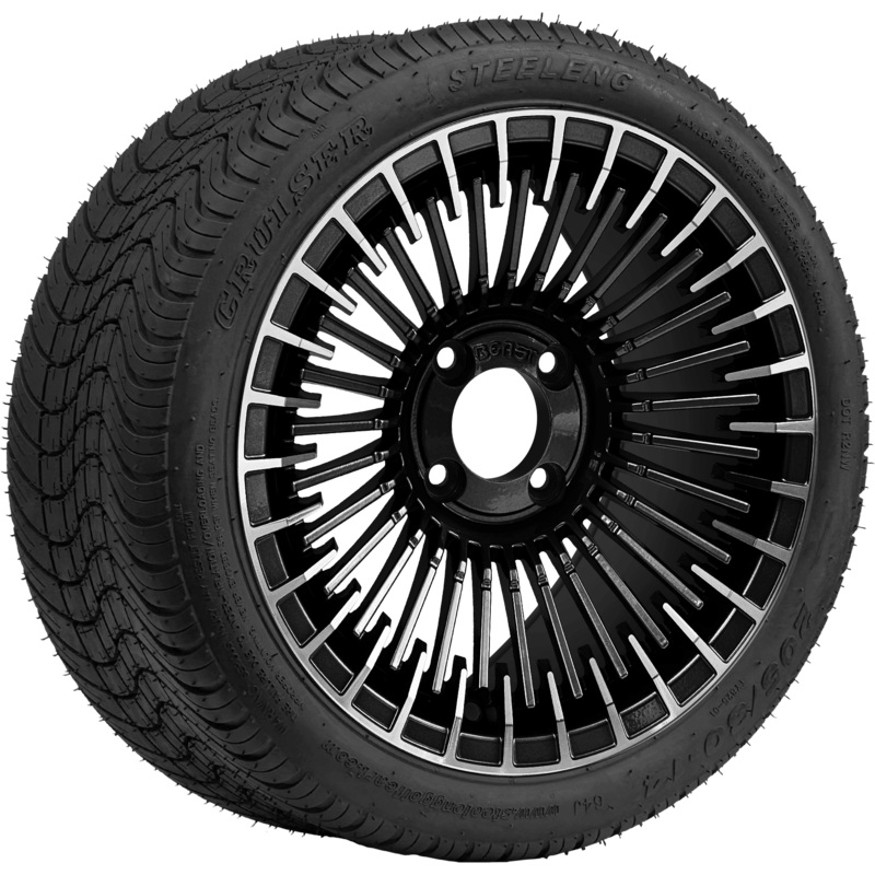 SGC 14 ” Piranha Machined Black Wheel- Aluminum Alloy / STEELENG 205/30-14 Low Profile Tire DOT Approved Tires Combo – Set of 4