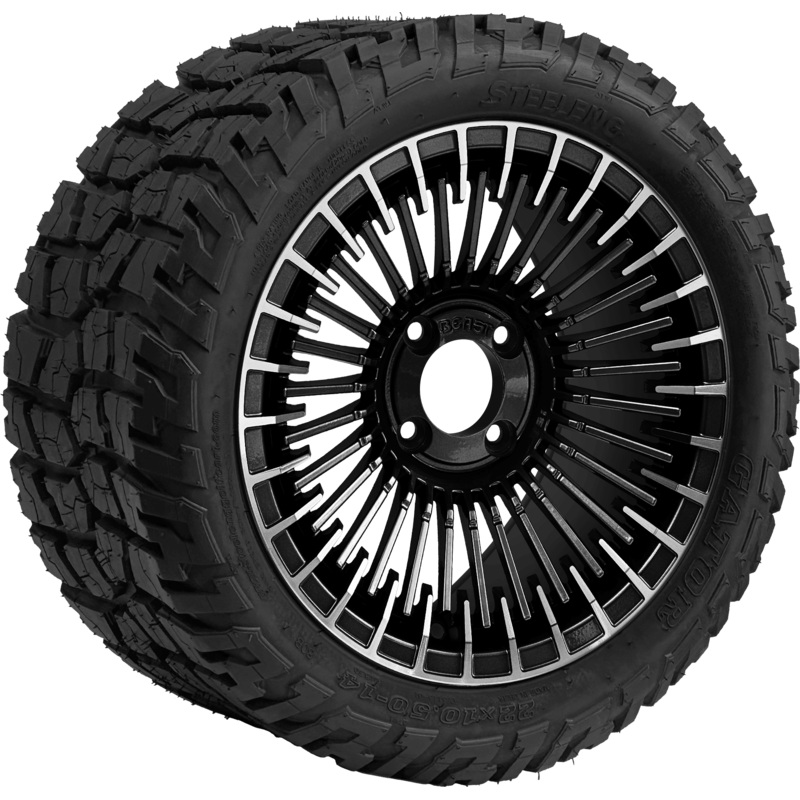 SGC 14 ” Piranha Machined Black Wheel – Aluminum Alloy / STEELENG 22 “x10.5 “-14 ” GATOR All Terrain DOT Approved Tires Combo – Set of 4
