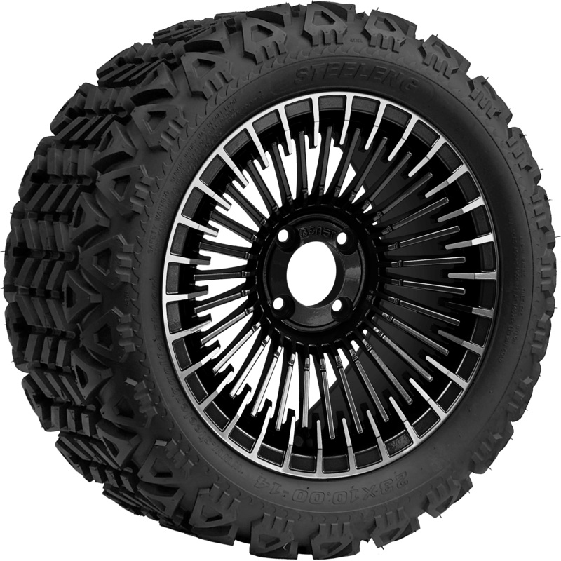 SGC 14 ” Piranha Machined Black Wheel – Aluminum Alloy / STEELENG 23 “x10 “-14 ” All Terrain Tire DOT Approved Tires Combo – Set of 4