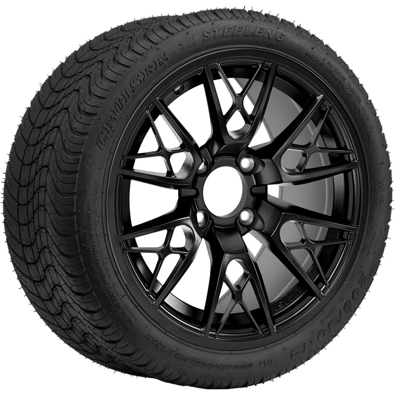 SGC 14 ” Saber Tooth Glossy Black Wheel / STEELENG 205/30-14 Low Profile Tire DOT Approved Tires Combo – Set of 4