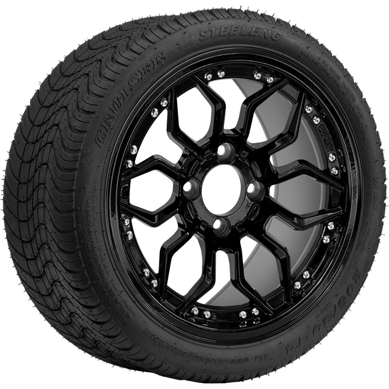 SGC 14 ” Scorpion Glossy Black Wheel- Aluminum Alloy / STEELENG 205/30-14 Low Profile Tire DOT Approved Tires Combo – Set of 4