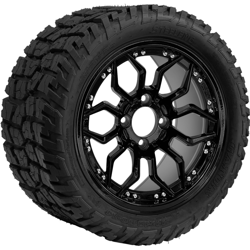 SGC 14 ” Scorpion Glossy Black Wheel – Aluminum Alloy / STEELENG 22 “x10.5 “-14 ” GATOR All Terrain DOT Approved Tires Combo – Set of 4