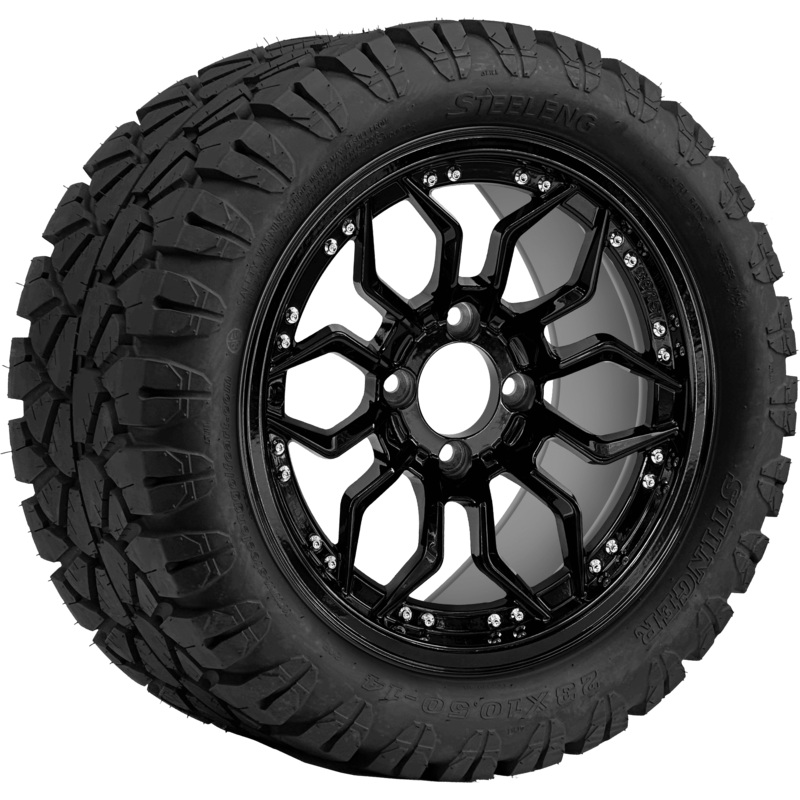 SGC 14 ” Scorpion Glossy Black Wheel – Aluminum Alloy / STEELENG 23 “x10.5 “-14 ” STINGER AT Tire DOT Approved Tires Combo – Set of 4