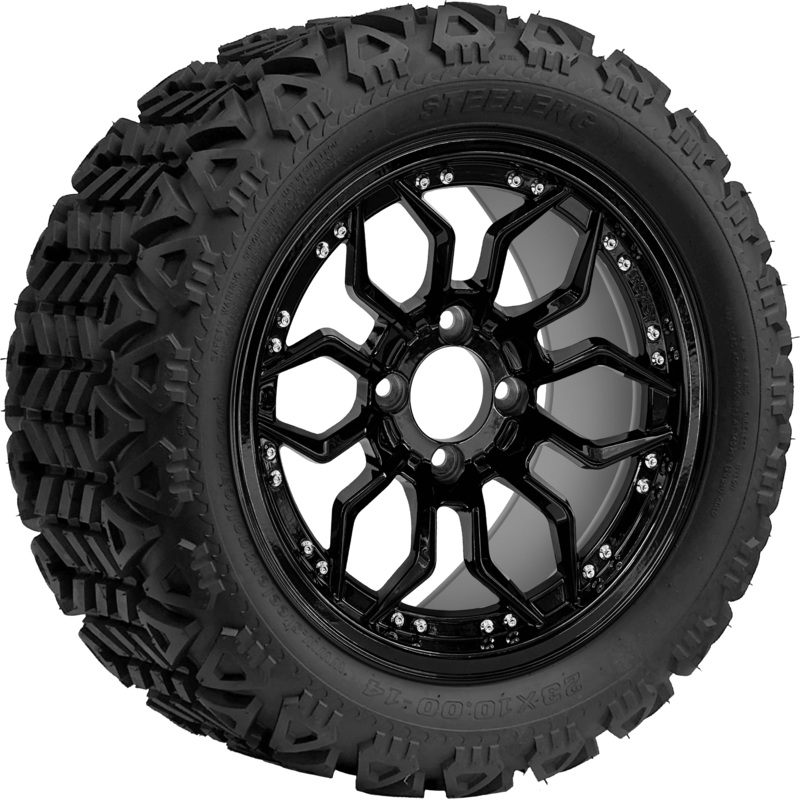 SGC 14 ” Scorpion Glossy Black Wheel / STEELENG 23 “x10 “-14 ” All Terrain Tire DOT Approved Tires Combo – Set of 4