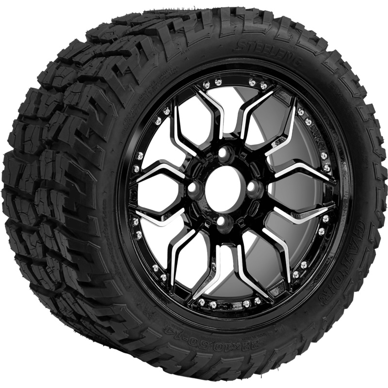 SGC 14 ” Scorpion Machined Black Wheel – Aluminum Alloy / STEELENG 22 “x10.5 “-14 ” GATOR All Terrain DOT Approved Tires Combo – Set of 4
