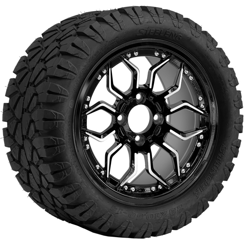 SGC 14 ” Scorpion Machined Black Wheel – Aluminum Alloy / STEELENG 23 “x10.5 “-14 ” STINGER AT Tire DOT Approved Tires Combo – Set of 4