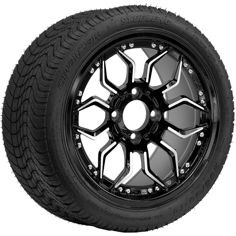 SGC 14″ Scorpion Machined Black Wheel / STEELENG 205/30-14 Low Profile Tire DOT Approved Tires Combo – Set of 4