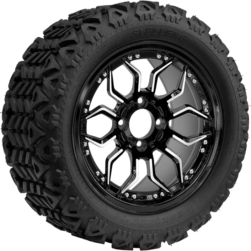 SGC 14 ” Scorpion Machined Black Wheel / STEELENG 23 “x10 “-14 ” All Terrain Tire DOT Approved Tires Combo – Set of 4