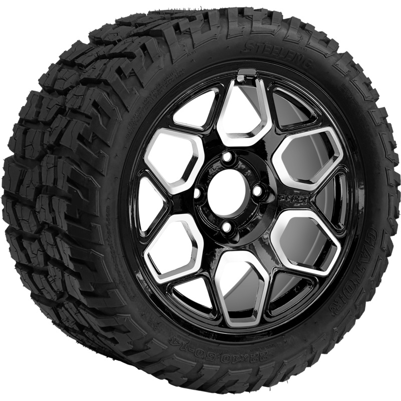SGC 14 ” Yeti Machined Black Wheel – Aluminum Alloy / STEELENG 22 “x10.5 “-14 ” GATOR All Terrain DOT Approved Tires Combo – Set of 4