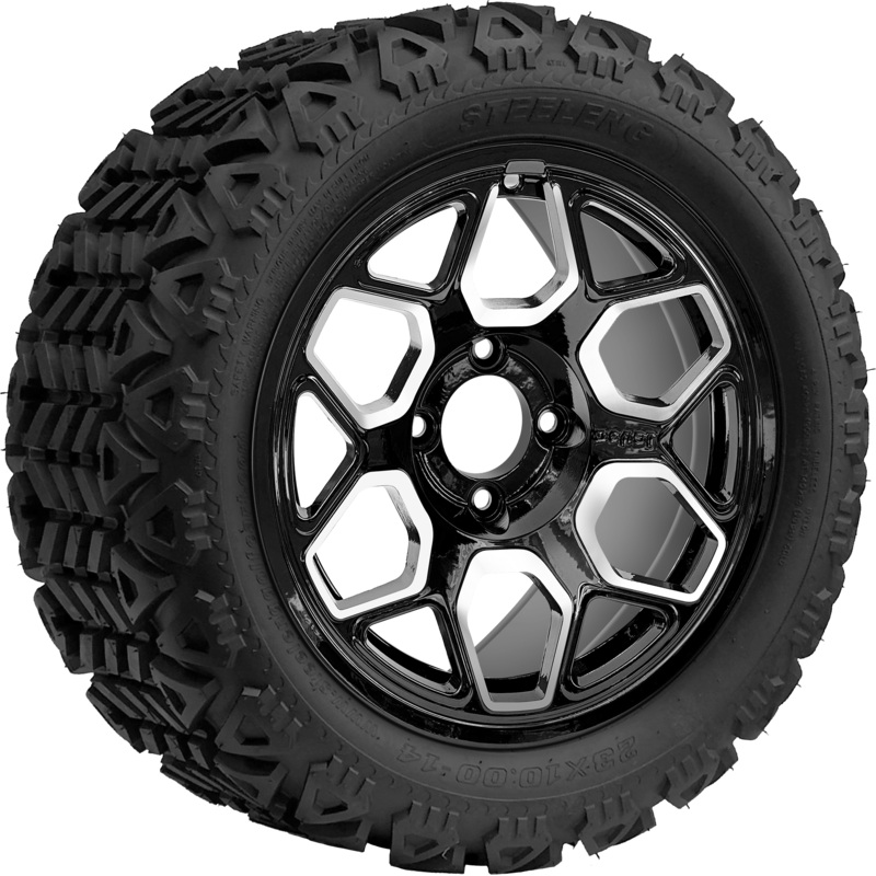 SGC 14 ” Yeti Machined Black Wheel – Aluminum Alloy / STEELENG 23 “x10 “-14 ” All Terrain Tire DOT Approved Tires Combo – Set of 4