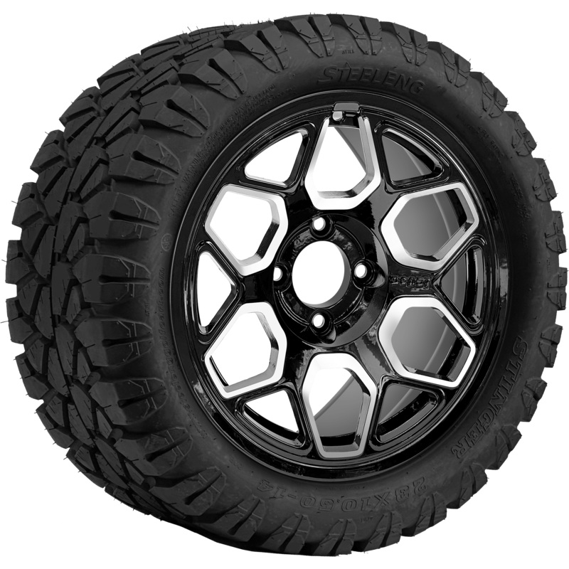 SGC 14 ” Yeti Machined Black Wheel – Aluminum Alloy / STEELENG 23 “x10.5 “-14 ” STINGER AT Tire DOT Approved Tires Combo – Set of 4