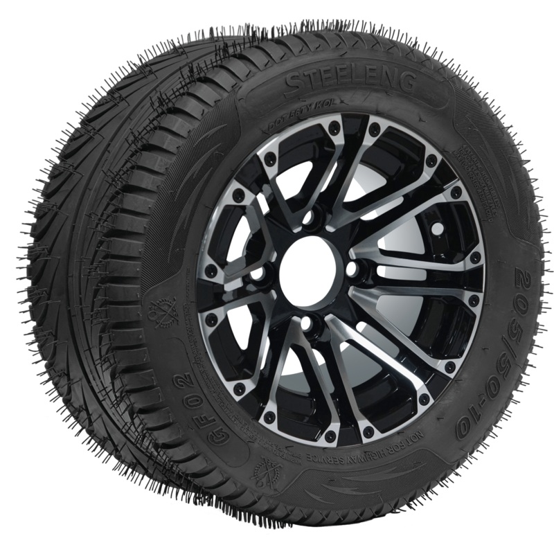 SGC 10″ Lancer Machined/Black Wheel – Aluminum Alloy / STEELENG 205/50-10 QH Low Profile Tire DOT Approved Tires Combo – Set of 4