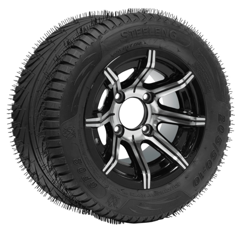 SGC 10″ Spider Machined/Black Wheel – Aluminum Alloy / STEELENG 205/50-10 QH Low Profile Tire DOT Approved Tires Combo – Set of 4