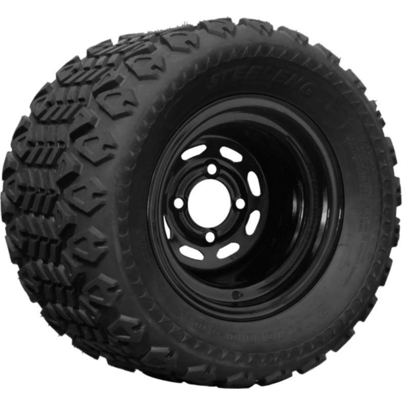 SGC 10″ Steel Wheel – Black – Slotted / STEELENG 20″x10″-10″ All Terrain Tire DOT approved Tires Combo – Set of 4