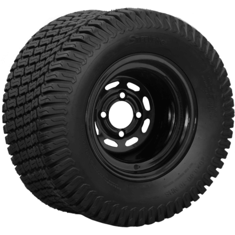 SGC 10″ Steel Wheel – Black – Slotted / STEELENG 20″x8″-10″ Turf Tire Tires Combo – Set of 4