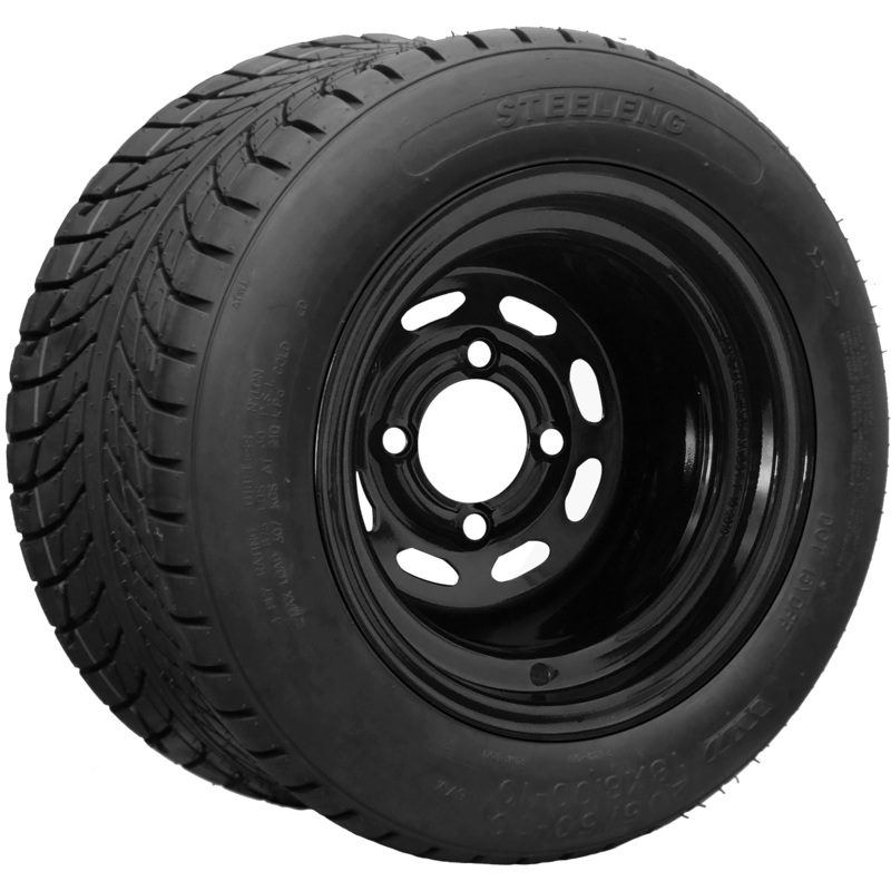 SGC 10″ Steel Wheel – Black – Slotted / STEELENG 205/50-10 Low Profile Tire DOT Approved Tires Combo – Set of 4