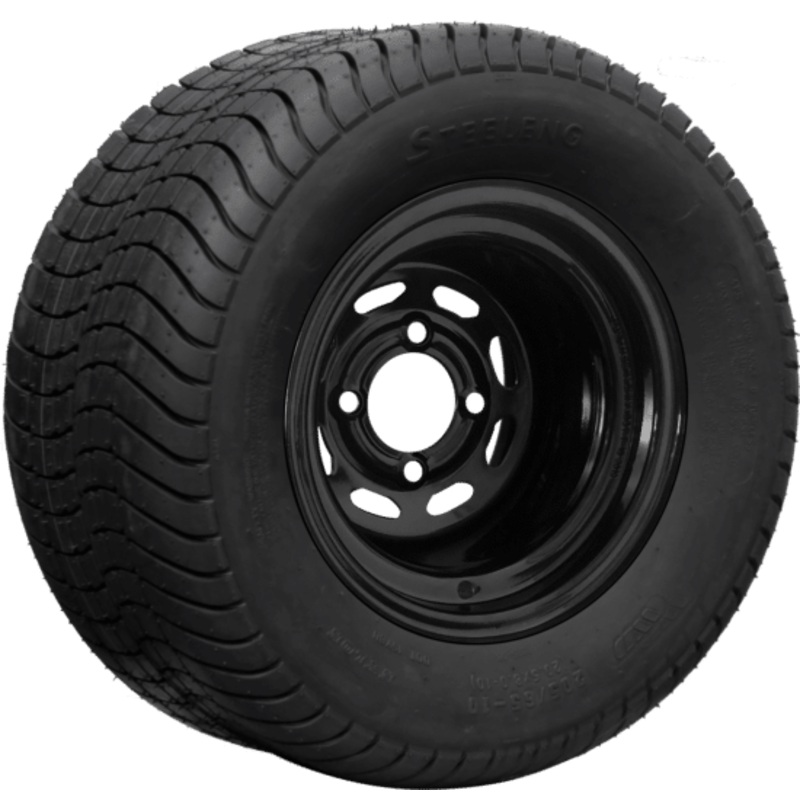 SGC 10″ Steel Wheel – Black – Slotted / STEELENG 205/65-10 Comfort Ride Street Tire DOT approved Tires Combo – Set of 4