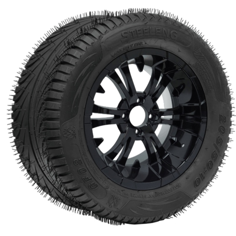 SGC 10″ Vampire Glossy Black Wheel – Aluminum Alloy / STEELENG 205/50-10 QH Low Profile Tire DOT Approved Tires Combo – Set of 4